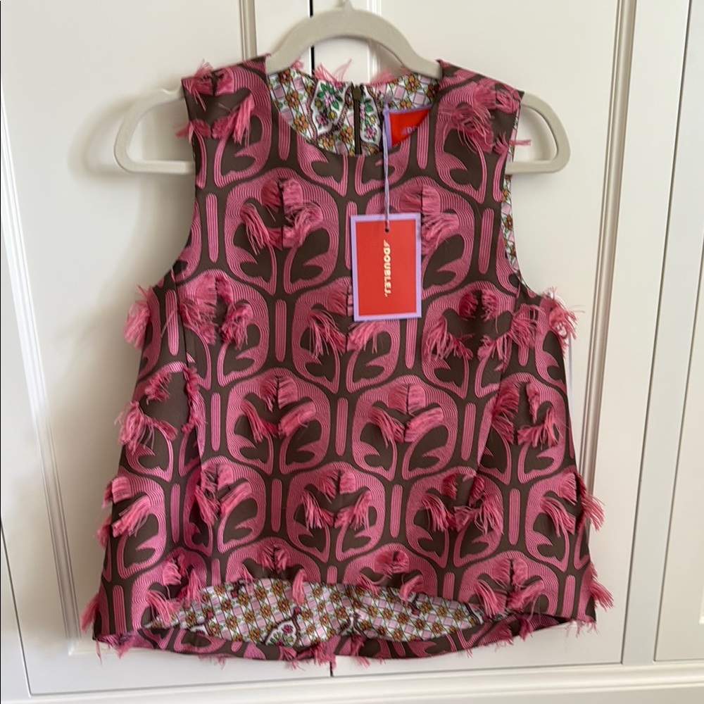 New with Tags. La DoubleJ Floral Jacquard Top with Feathers. Size Small